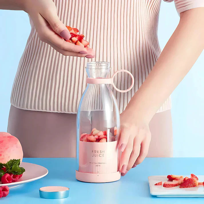 BLENDER PORTABLE JUICER FOR SMOOTHIE-JUICE-VEGETABLE SHAKES WITH 6 BLADES WIRELESS CHARGING MINI PERSONAL SIZE MIXER BOTTLE GRINDER 420 ML