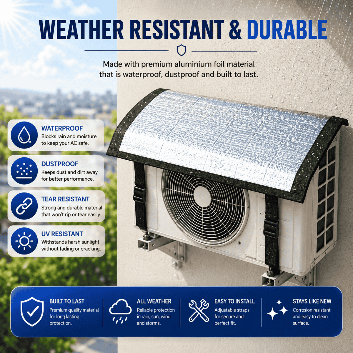 Premium AC Outdoor Unit Cover for AC | Heat Resistant Waterproof Aluminium Foil Sun Shade Cover | UV, Rain & Dust Protection for Compressor Outdoor Unit