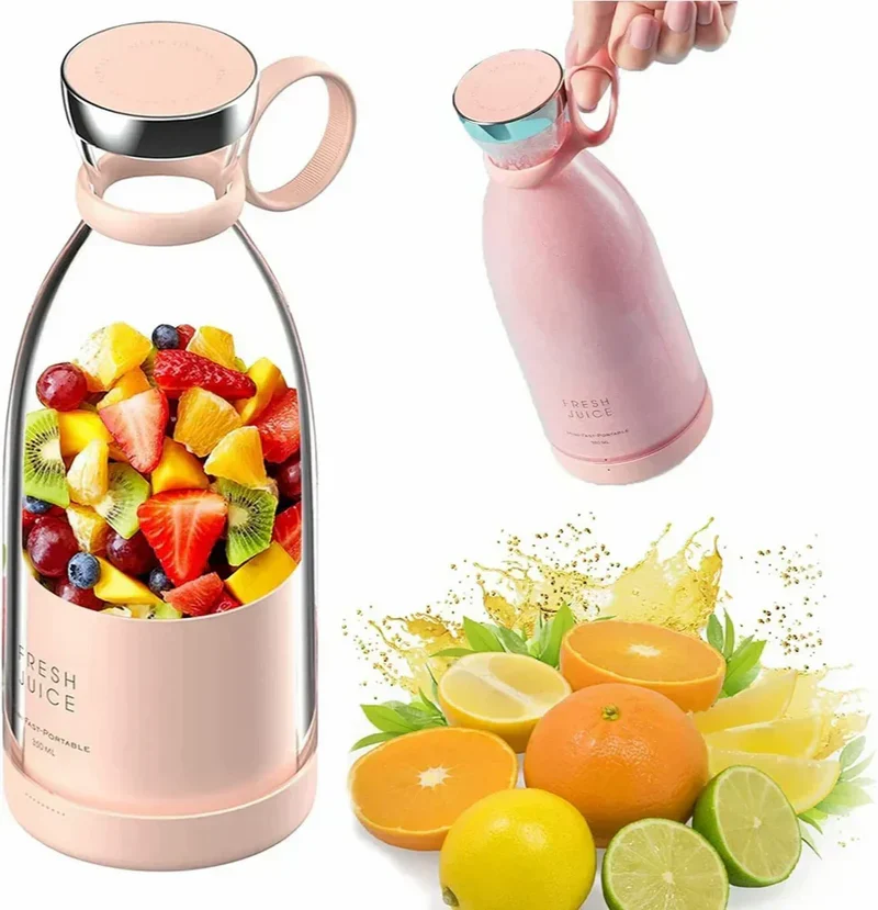 BLENDER PORTABLE JUICER FOR SMOOTHIE-JUICE-VEGETABLE SHAKES WITH 6 BLADES WIRELESS CHARGING MINI PERSONAL SIZE MIXER BOTTLE GRINDER 420 ML